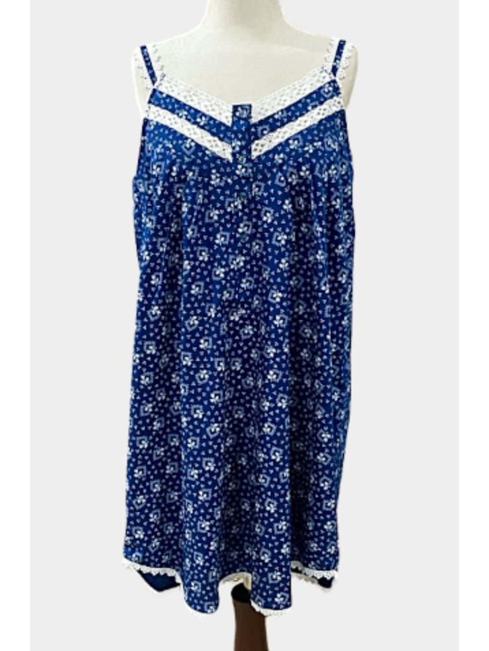 SoieRose Country Blue Floral 100% Cotton Victorian Nightgown - SR-1297
